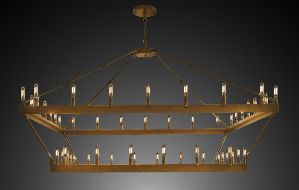 Wrought Iron Vintage Barn Metal Castile Two Tier Square Chandelier Chandeliers Industrial Loft Rustic Lighting W 63" H 60" - A500-CG/3428/52