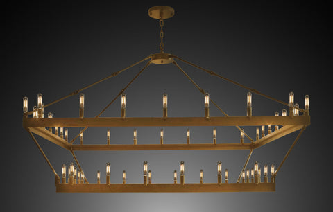 Wrought Iron Vintage Barn Metal Castile Two Tier Square Chandelier Chandeliers Industrial Loft Rustic Lighting W 63" H 60" - A500-CG/3428/52