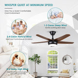 Low Profile Flush Mount Ceiling Fan with Lights - 44IN Modern Indoor/Outdoor Ceiling Fan Light with Remote/APP, Reversible DC Motor with 6 Speeds, Dimming, Brown