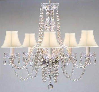 New Authentic All Crystal Chandelier With White Shades - A46-Whiteshades/384/5