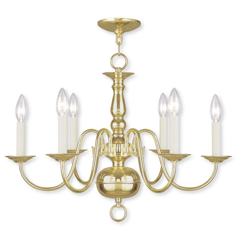 Livex Williamsburgh 6 Light Polished Brass Chandelier - C185-5006-02