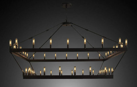 Wrought Iron Vintage Barn Metal Castile Two Tier Square Chandelier Chandeliers Industrial Loft Rustic Lighting W 63" H 60" - A500-3428/52
