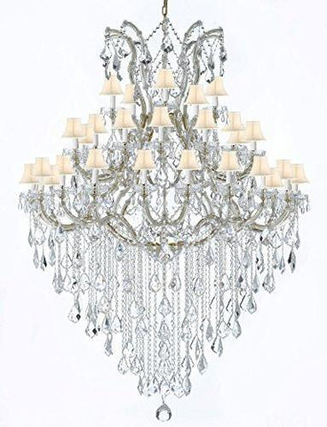 Large Foyer / Entryway Maria Theresa Empress Crystal (Tm) Chandelier Lighting W/White Shade H 72" W 52" - A500-Gold/Whiteshade/B13/2756/36+1