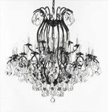 Set of 3-2 Wrought Iron Wall Sconce Crystal Lighting 3 Tier Wall Sconces W16 x H24 and 1 Wrought Iron Crystal Chandeliers Lighting Empress Crystal (TM) H46 W46 Perfect for an Entryway Or Foyer! - 2EA A500-6/3034 + 1EA A500-3034/18+6