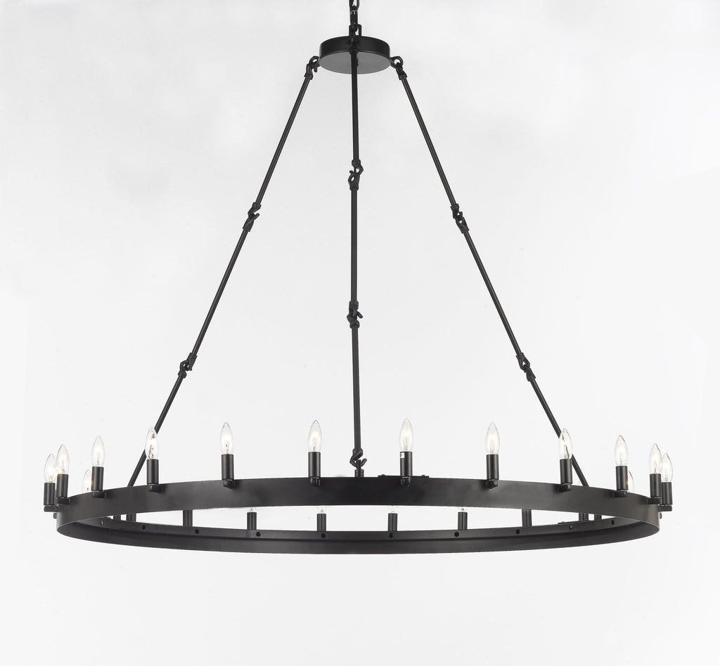 Inspired Camino Style Chandelier – One Tier Wagon Wheel, Wrought Iron Vintage Barn Metal Rustic Industrial Lighting, W50" x H48"