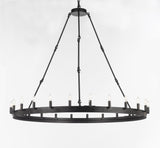 Inspired Camino Style Chandelier – One Tier Wagon Wheel, Wrought Iron Vintage Barn Metal Rustic Industrial Lighting, W50" x H48"